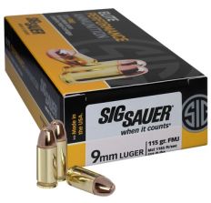 Sig Sauer 9mm Luger Ammo 115GR FMJ 50rd Box 