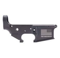 Anderson AM15 Forged Stripped AR15 Lower Receiver Black Flag & "These Colors Never Run" Slogan Retail Packaging