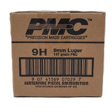 PMC Bronze 9mm Luger Handgun Ammo 147 Grain FMJ 1000rd Case